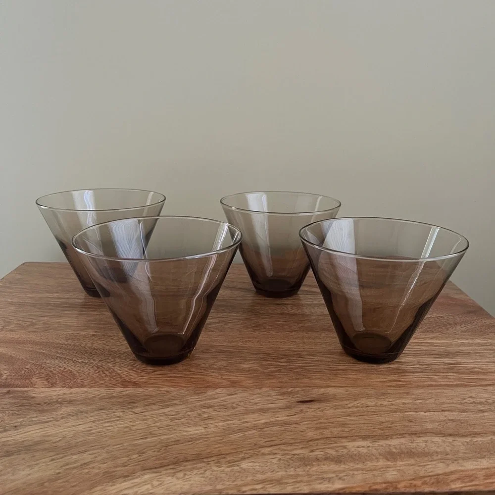Vintage MCM Glasses Smoky Brown Martini Lowball Set of 4 Retro Hosting Lodge